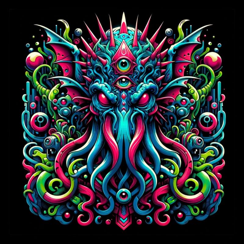 Buntes, detailliertes Cthulhu-Design in Graffiti