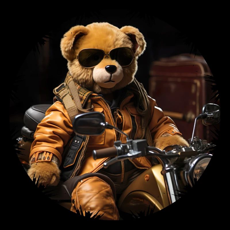 Cool plush bear as a motorcycle rider