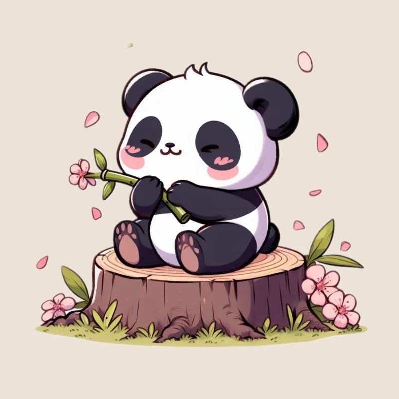 Panda on tree stump