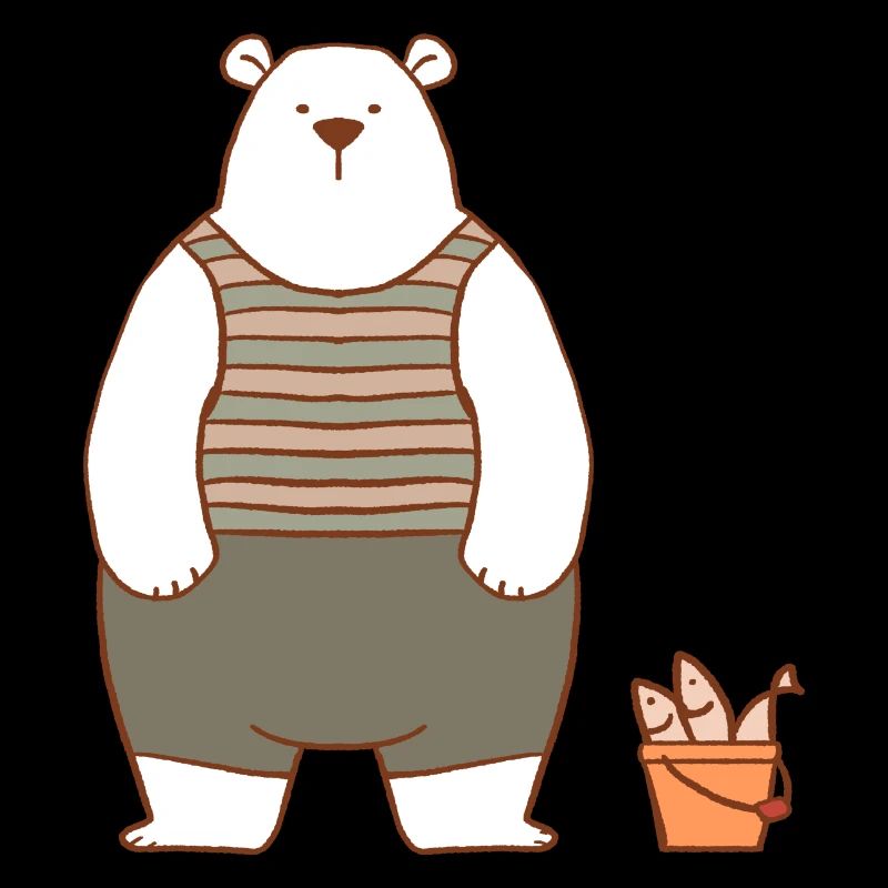 Eisbär mit einem Eimer Fisch