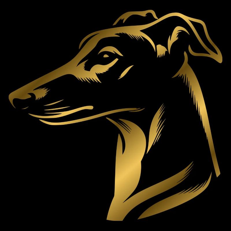 Greyhound whippet, dog head, drawing gold