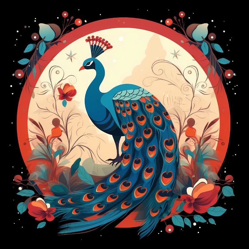 Pfauenvogel mit Floal-Elementen