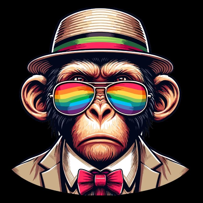 Affe mit Regenbogenhut