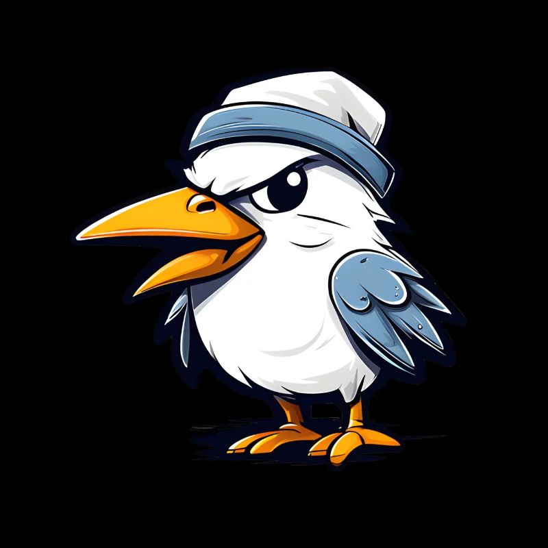 Cute angry seagull with cap