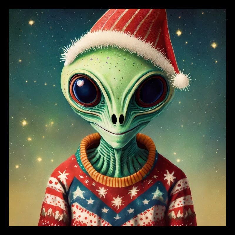 alien- wearing a ugly Christmas sweater
