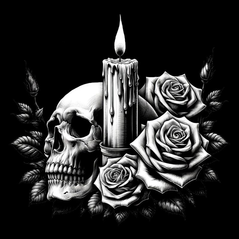 Gothic Totenkopf und Rosen Grafik