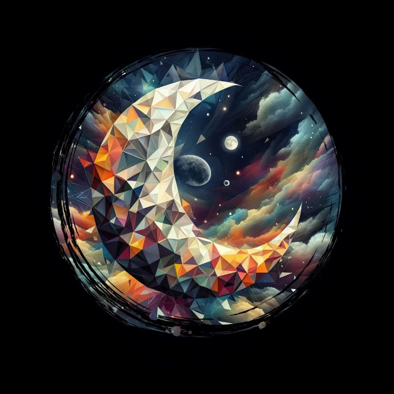 Moon Vector Triangles Space Nebula - Circle Black