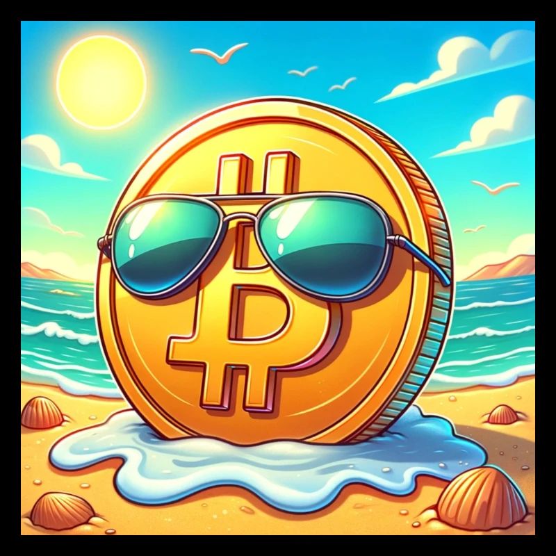 Ein cooler Bitcoin chillt am Strand.