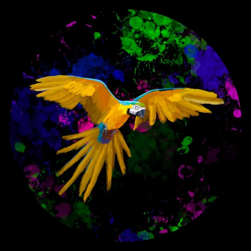 Macaw flight before paint splashes