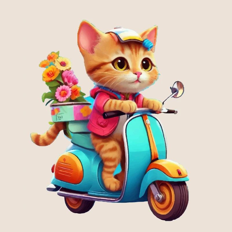 Cat Rides Scooter