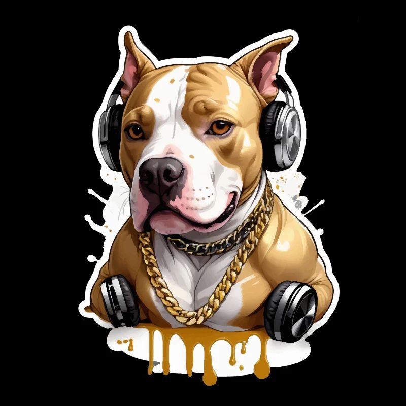 Chien bouledogue avec écouteurs