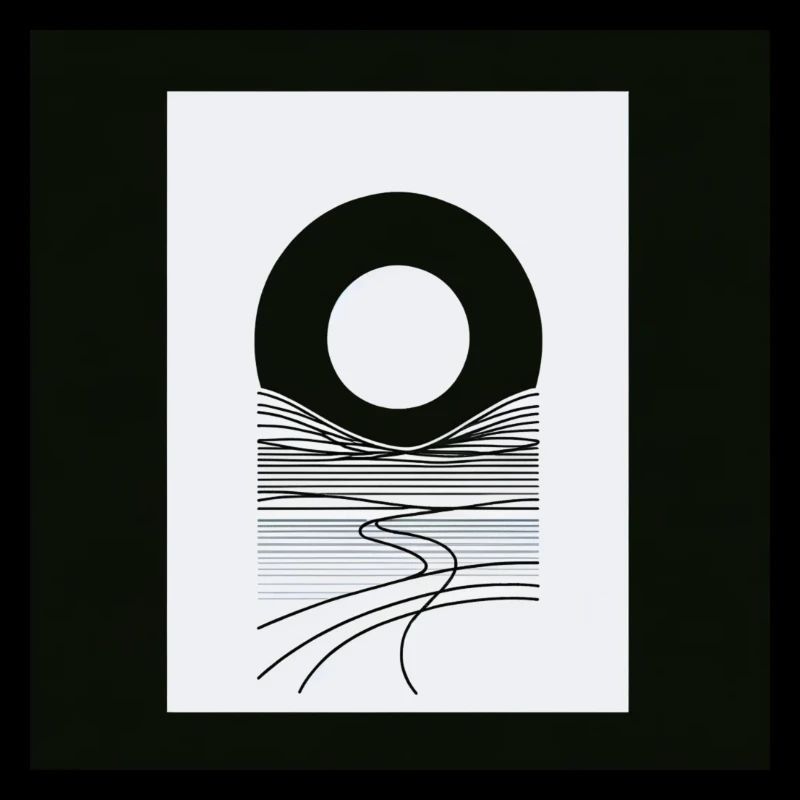 Coucher de soleil abstrait simple noir et blanc