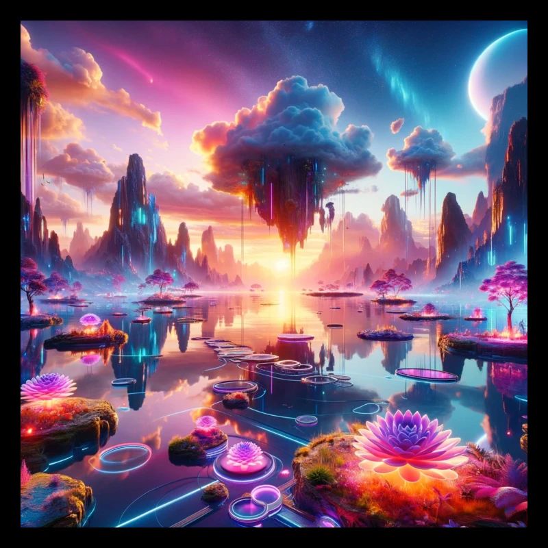 Surreale Traumlandschaft: Neon-Gewässer