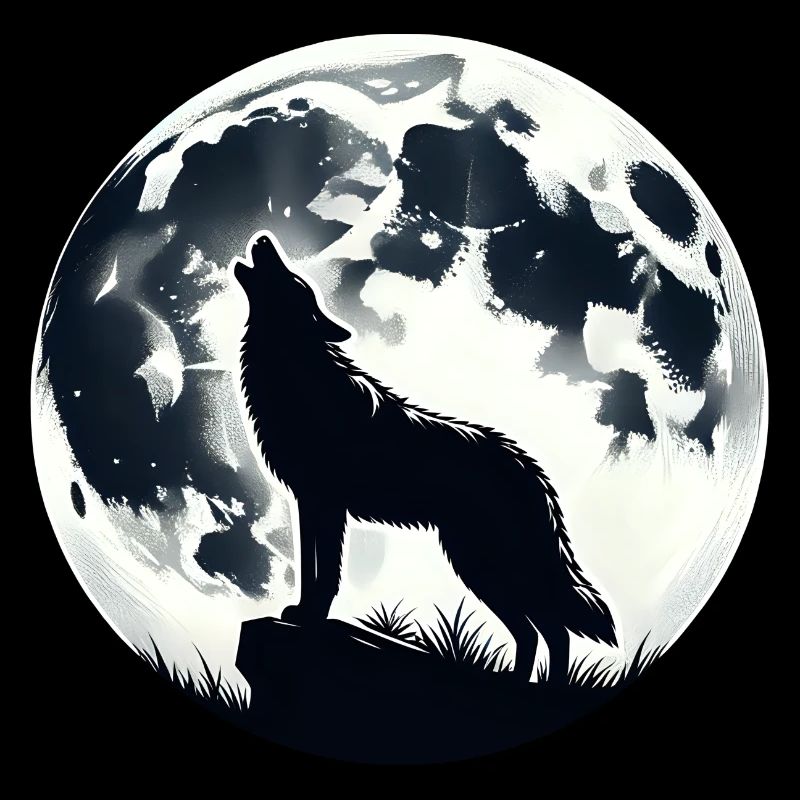 Loup hurlant au clair de lune