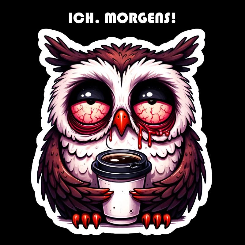 Eule verschlafen mit Kaffee