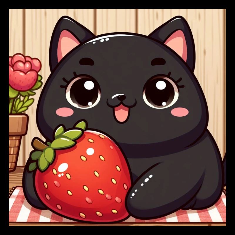 Sweet Kitty Schwarz mit Erdbeere und Blume