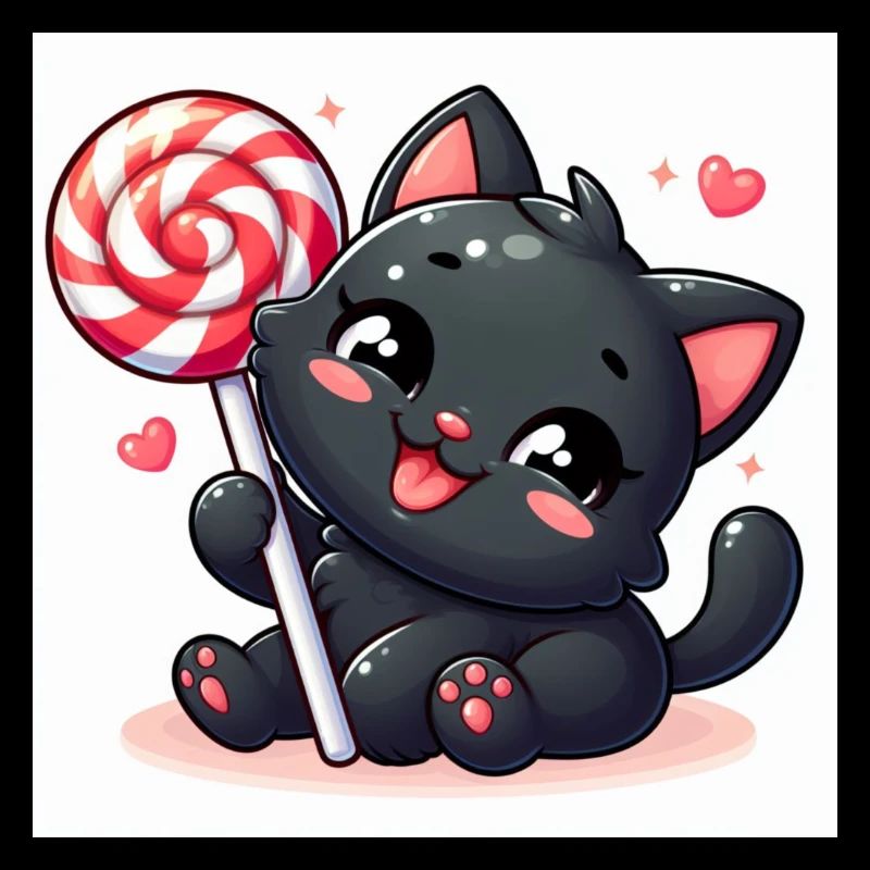 Sweet Kitty noir gai avec sucette et coeurs