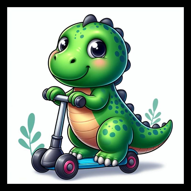 Dinosaure vert sur un scooter