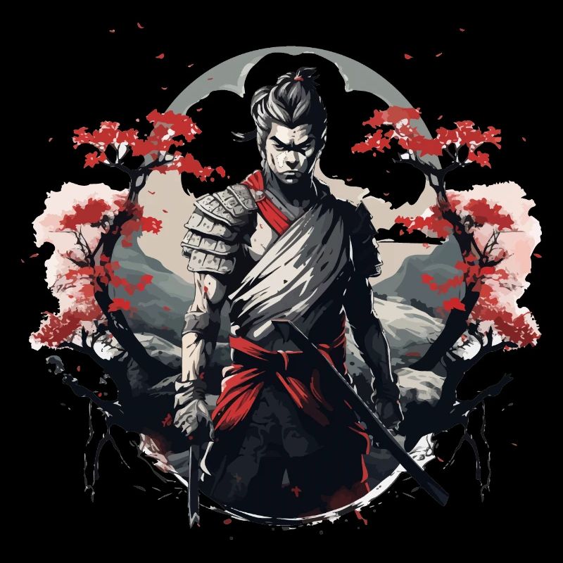 Samouraï Japon Cerisier Paysage