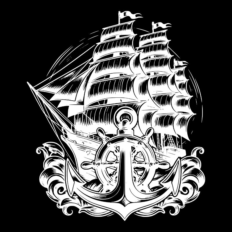 Anker Steuerrad Segelschiff im schwerer See