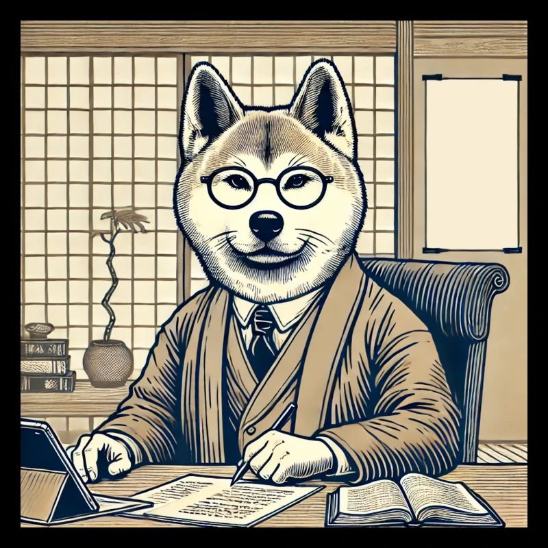 Akita au bureau - Ukiyo-e Style