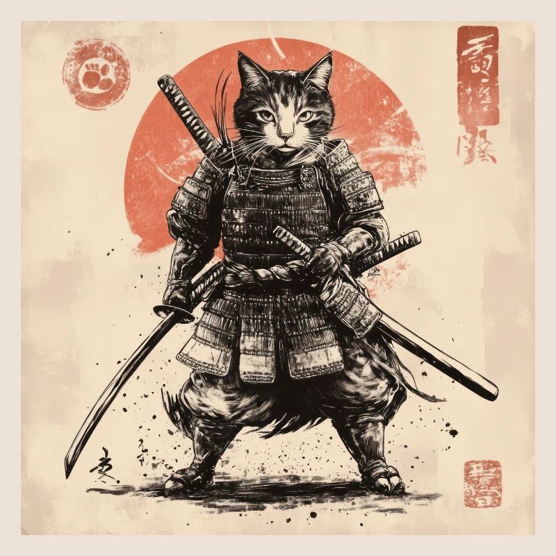 Chat Samouraï Japon Ukiyo-E