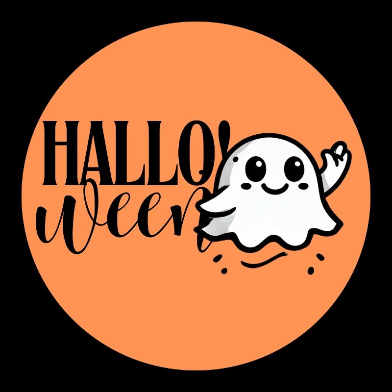 Hallo! Halloween-Geist Winkend auf orangefarbenem Hintergrund