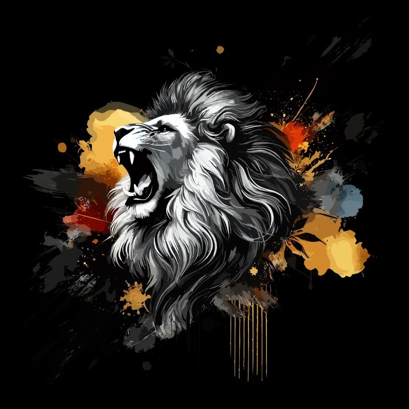 Lion en aquarelle, coloré
