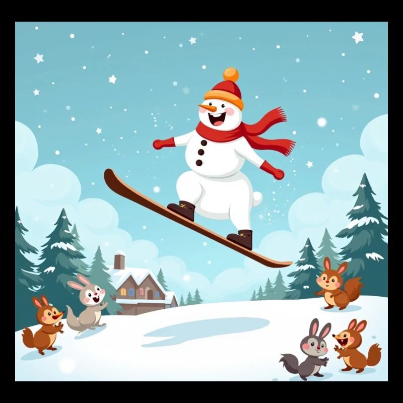 Winter adventure with the snowman – ski jumping