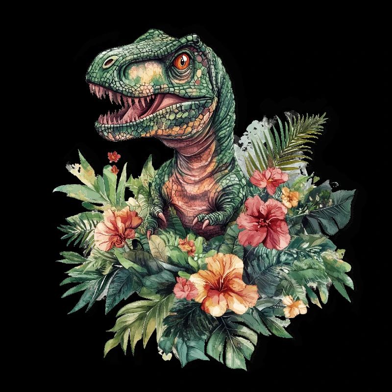 T-Rex zwischen Blumen