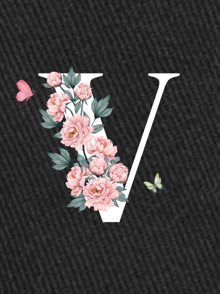 Lettre v fleurs rose