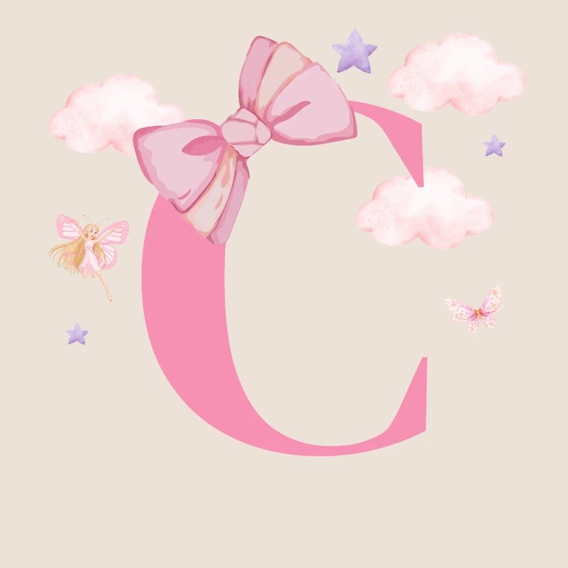 Lettre c rose nuages