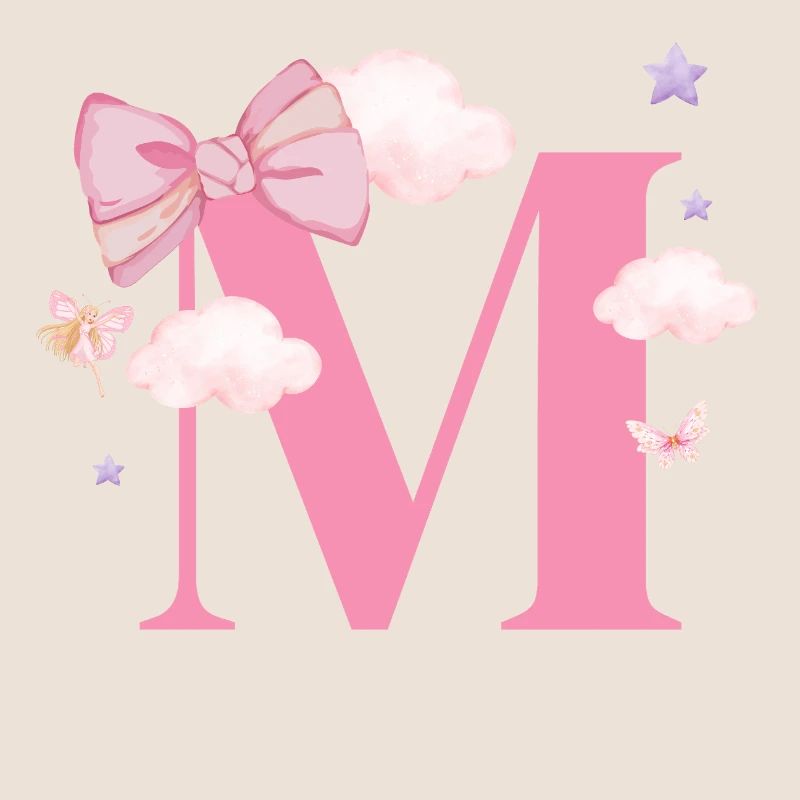 Lettre m rose nuages