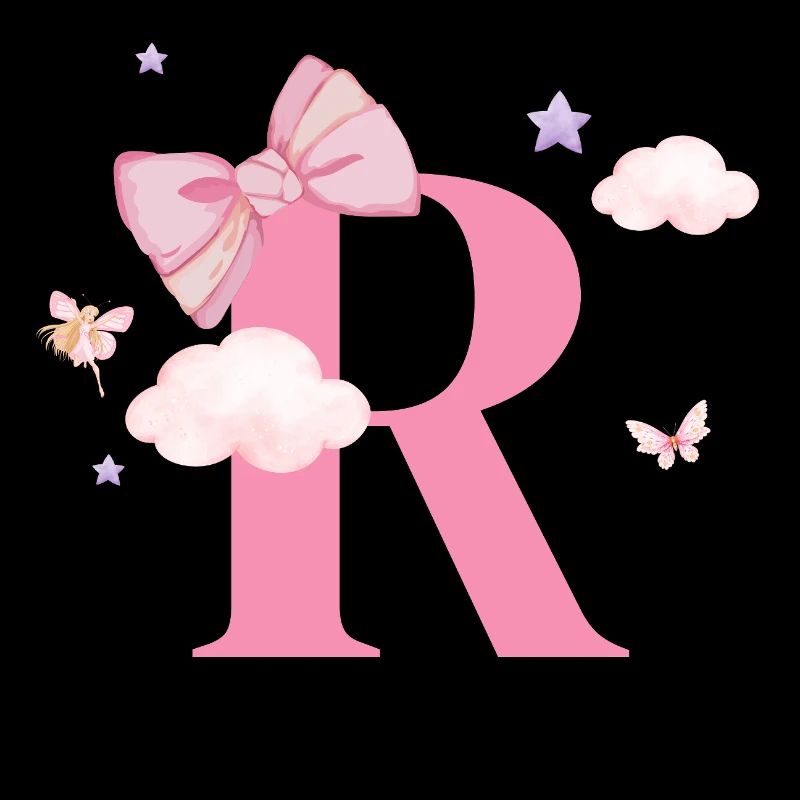 Lettre r rose nuages