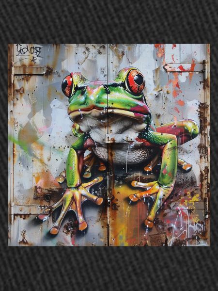 Graffiti grenouille verte surface rouillée