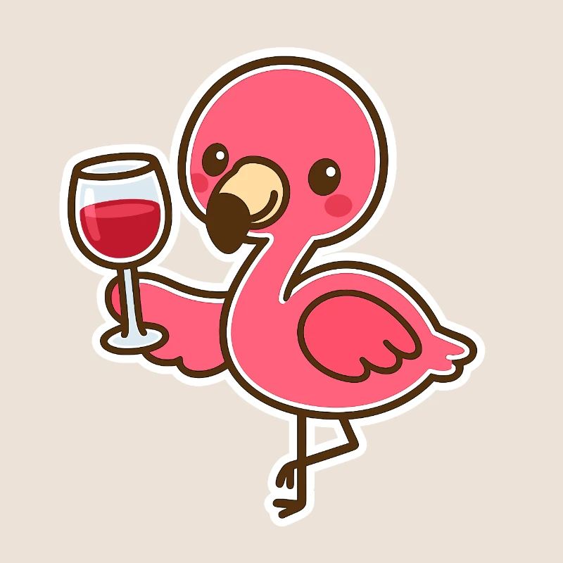 Flamant rose mignon avec verre de vin