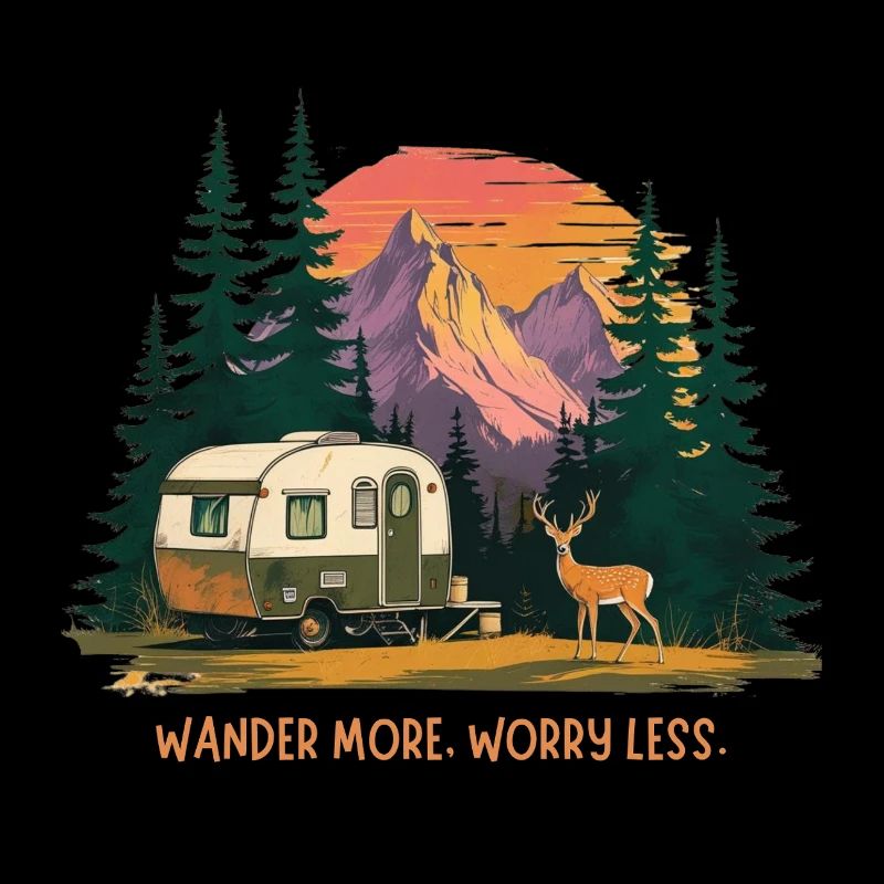 Wander More Worry Less – Retro Camper, Mountain