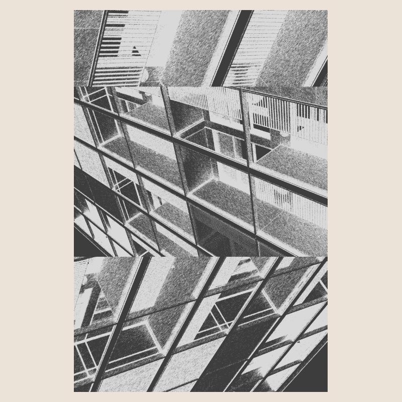 Abstract shapes and patterns form balconies
