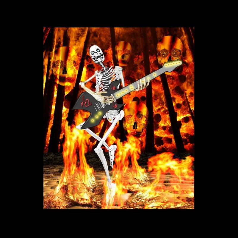 LE SQUELETTE GUITARISTE DANS LE FEU