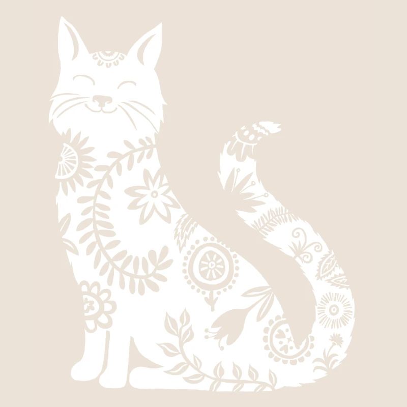 weisse Katze mit Blumenmuster