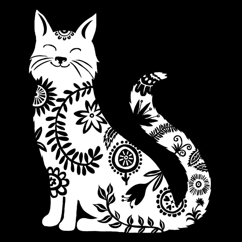 Chat blanc avec motif floral