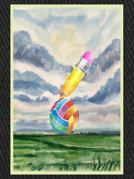 Paysage aquarelle avec boule