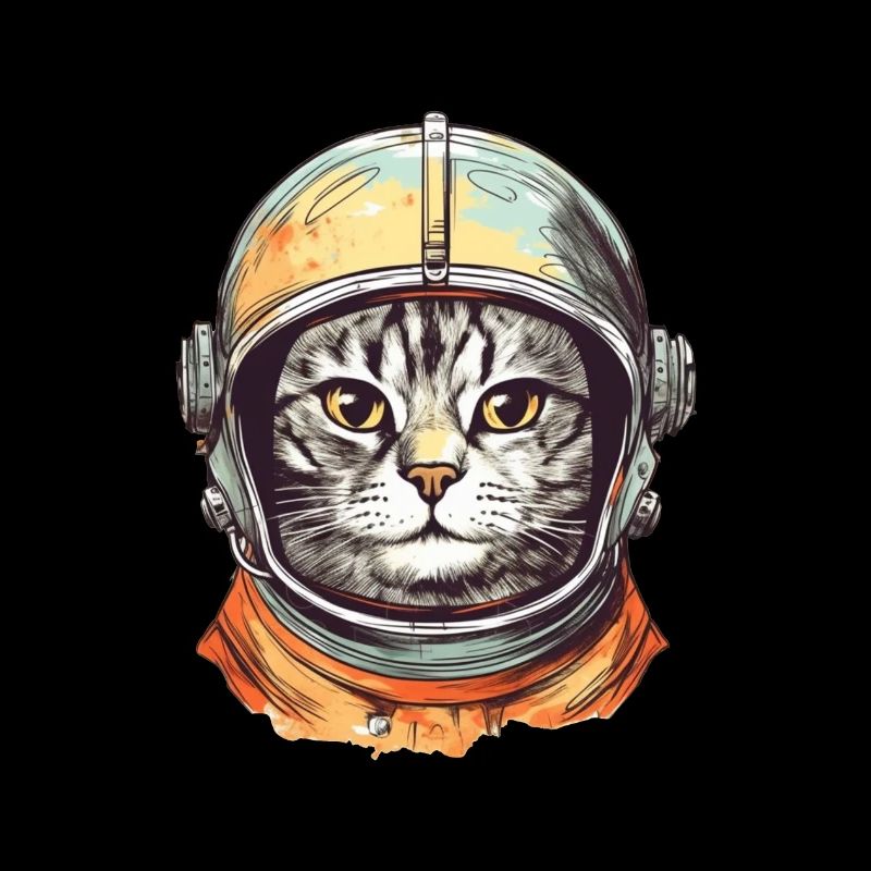 Space Cat Vintage Drawing