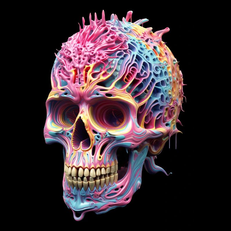 Trippy Totenkopf Schädel 3D Farbenfroh Punk Pop