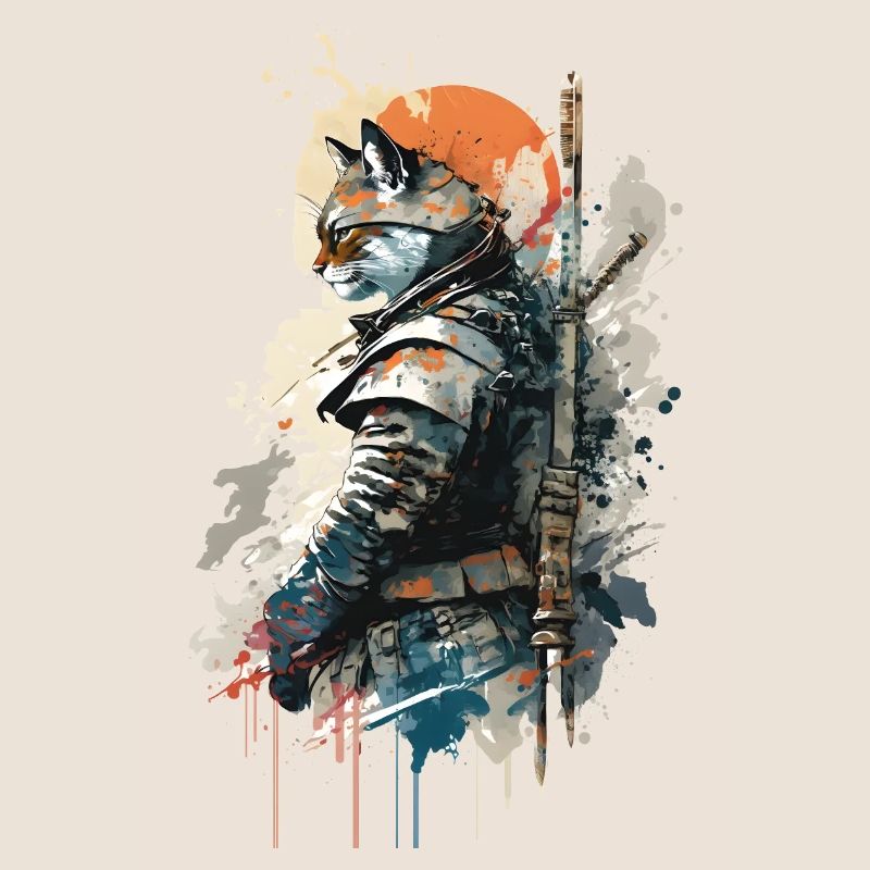 Samurai-Katze trägt eine Uniform