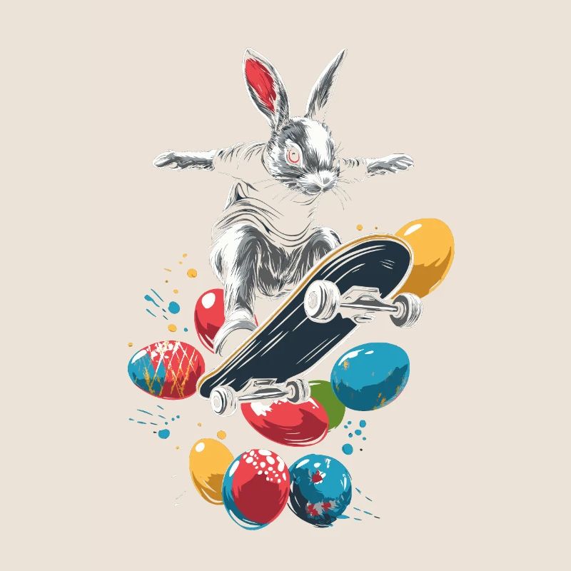 Easter Bunny Rides Skateboard