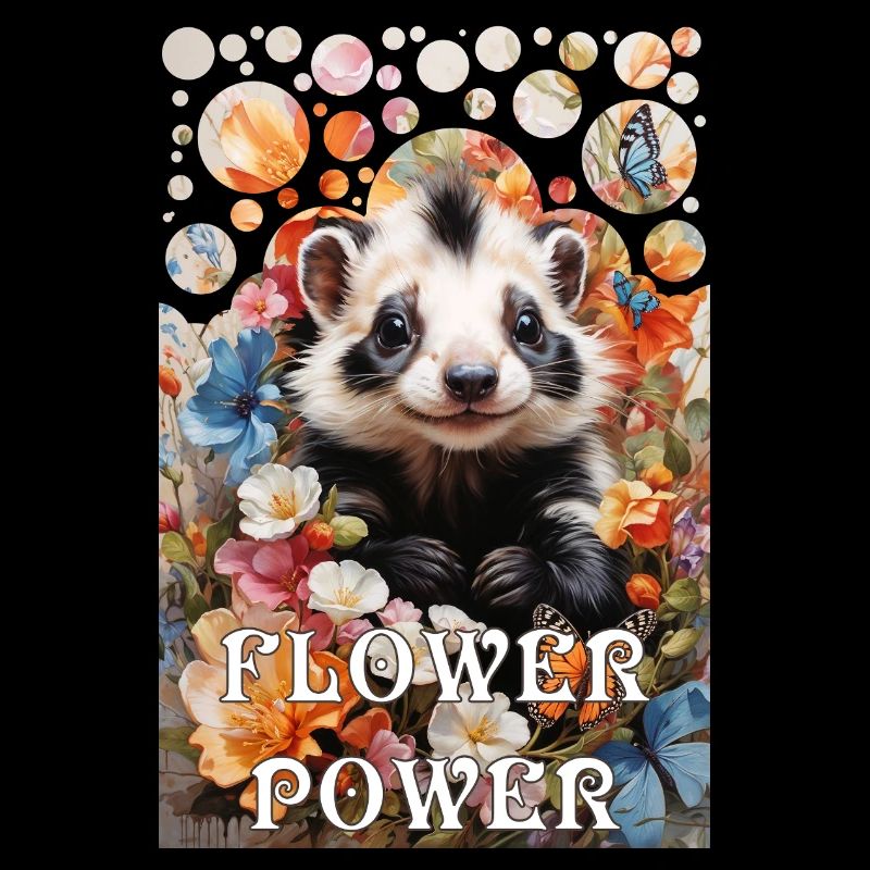 Hippie Flower Power moufette mignonne dans une mer de fleurs