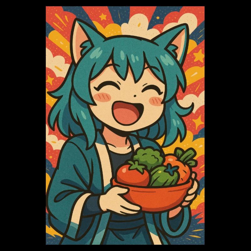 Happy Anime Chef with Veggies