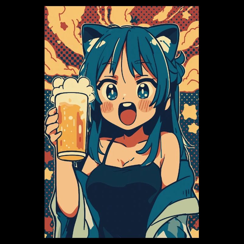 Prost! Anime Mädchen mit Bier