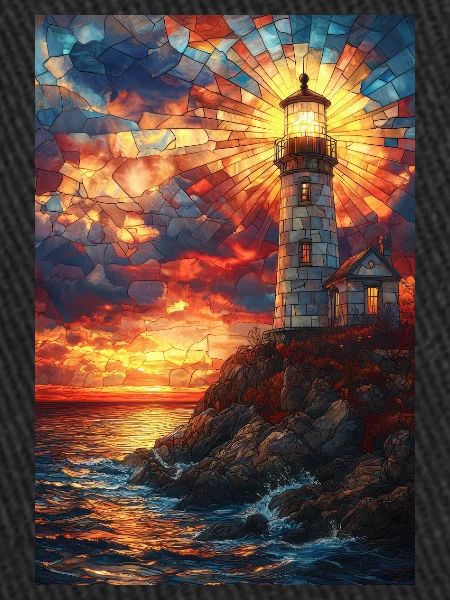 Stained Glass Lighthouse Sunset